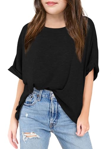 Image of Haloumoning Girls Oversized T-Shirts Short Sleeve Crewneck Summer Casual Loose Tops Tees