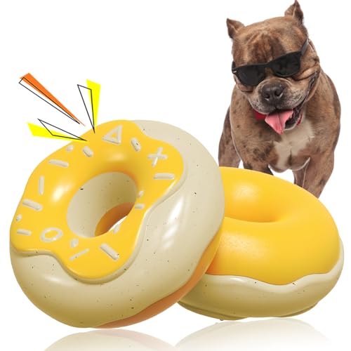 MMSGA Donuts Giocattolo per Cani da Masticare Gioco Cane Con Squeak Giochi Interattivi per Cani Giocattoli per Cani Media Grandi Resistenti，Indoor ed Outdoor Giocattoli per Cani (Giallo)