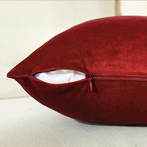Image of Fancy Homi 2 Packs Christmas Red Throw Pillow Covers 18x18 Inch for Living Room Couch Bed, Red and White Velvet Patchwork with Gold Leather, Christmas Home Decor, Square Cushion Case 45x45 cm