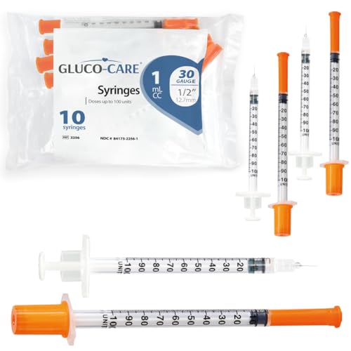 GLUCO-CARE 1 ml-cc Syringes 30G x 1-2’’ (12.7mm), Orange Cap, 10 pcs-bag