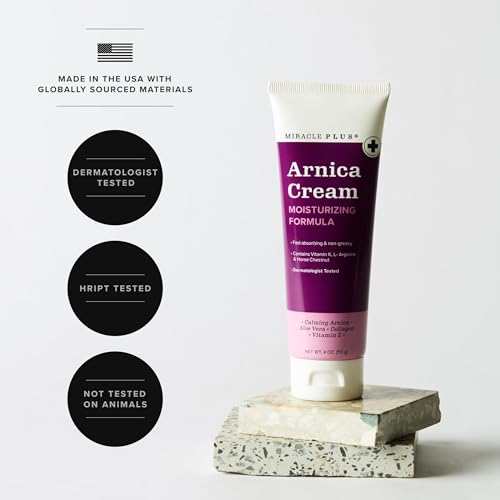 Image of Miracle Plus Arnica Cream Bruise Relief Lotion For Bruising | Arnica Montana Extra Strength Vitamin K Cream | Moisturizing Formula Skin Care Gel With Horse Chestnut, 4 Fl Oz