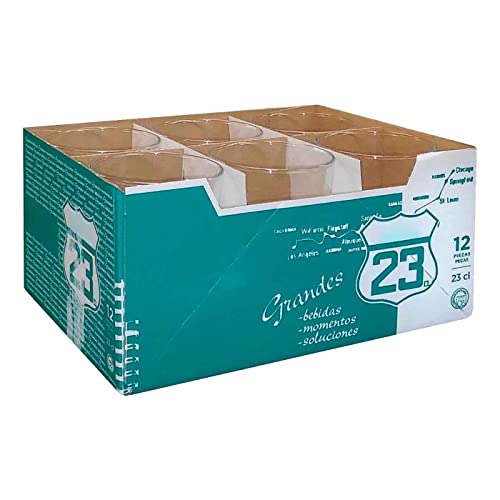 Tradineur - Boîte de 12 verres modèle parcours - 23 cl - Fabriqué en verre résistant - Passe au lave-vaisselle - 12 pièces au total