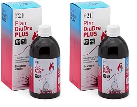PLAMECA - Plan 21 DiuDre Plus, con Café Verde, Té Verde, L-Carnitina y Cromo, Control Peso Corporal, Ayuda ante Retención de Líquidos y Vientre Hinchado, Equilibrio de Líquidos y Excesos - 500 ml