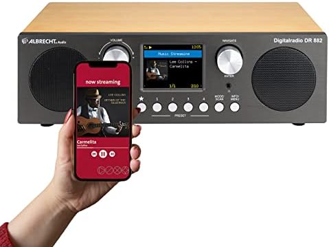 Albrecht DR 882 radio cyfrowe DAB+/FM, kolorowy wyświetlacz, 27882, pilot zdalnego sterowania, funkcja budzika, muzyka stereo i streaming podcastów, drewniana obudowa o wyglądzie bambusa