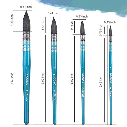 Bosobo Paint Brushes Set, 4 Pcs Professional Mop Paintbrushes Round Artist Brushes For Watercolor Acrylic Oil Gouache Ink Painting, Makeup Face Body Art, Canvas, Model & Crafts, Adults Art Supplies #TOP4