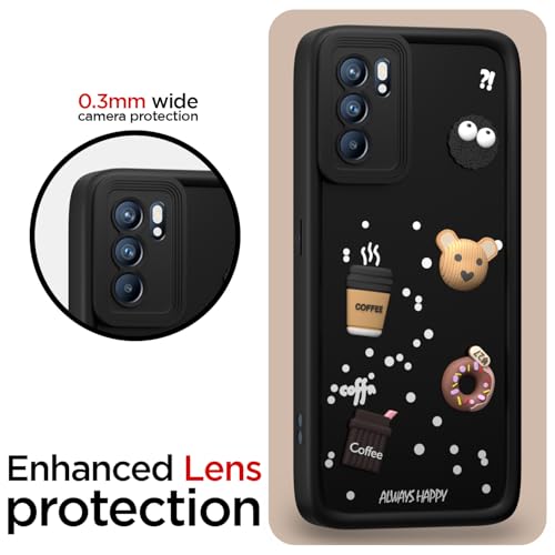 Image of Outlouders Back Cover for Oppo Reno 6 Pro 5G | 3D Cartoon Bear Cute Fun Silicone Full Body Protection Bumper Case (Black)
