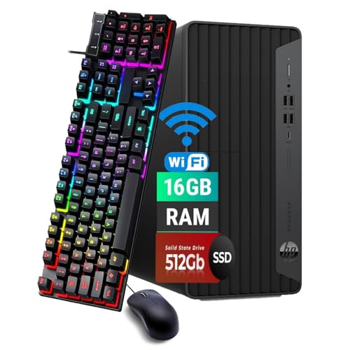 HP ProDesk 600 G6 Mini Tour PC Desktop Computer, Intel Core i5-10500, 16 Go RAM, SSD 512 Go, Bluetooth, Clavier QWERTY, Souris, USB WiFi, Windows 11 Pro...