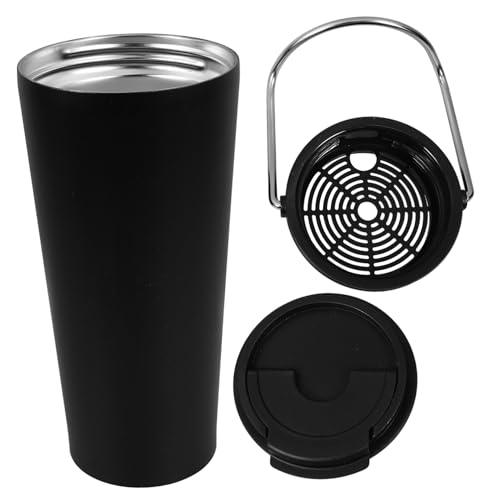 PRETYZOOM taza termo taza de viaje tapa de taza de café portátil matraz vaso aislado con tapa térmico vacío ventosa para acampar taza de agua portátil/Acero inoxidable Black