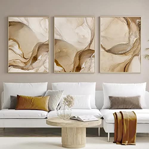 Tableau marbre marron HYFBH 40x50 cm avec cadre doré salon triptyque chic