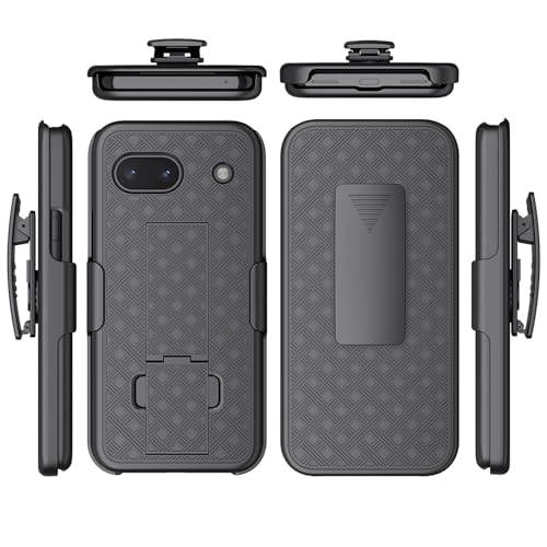 HIDAHE Holster Case for Google Pixel 8A, Combo Shell Holster Slim Shell Case for Men with Built-in Kickstand + Swivel Belt Clip Protective Holster for Google Pixel 8A 2024, Black