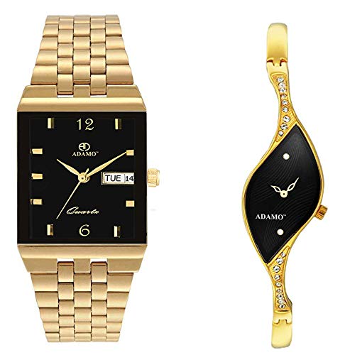 ADAMO Couple Combo Black Dial Day & Date Mens & Womens Watch 1918YM02-9710YM02 (B0851CY6XW) Amazon Price History, Amazon Price Tracker