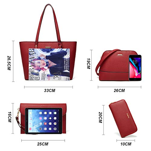 Women Fashion Handbags Wallet Tote Bag Shoulder Bag Top Handle Satchel Purse Set 4Pcs #TOP3