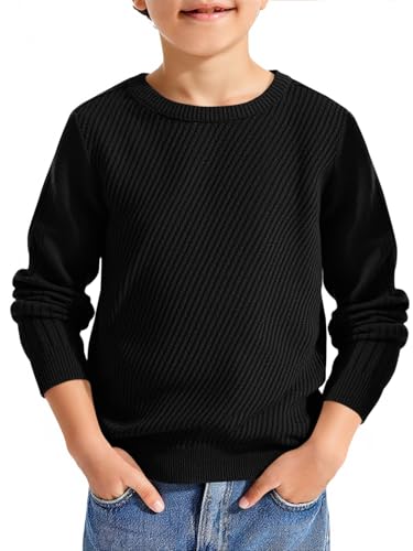Haloumoning Boys Texture Sweater Kids Crewneck Long Sleeve Knit Pullover Sweater Fall Winter Clothes 5-14 Years Black
