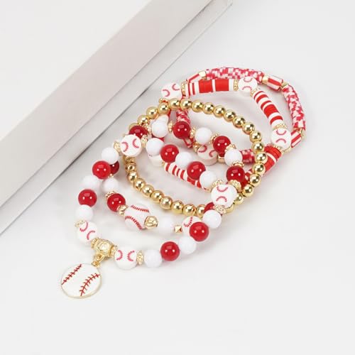 Image of Football Baseball Soccer Beaded Bracelets for Women Stackable Game Day Sports Theme Bracelet