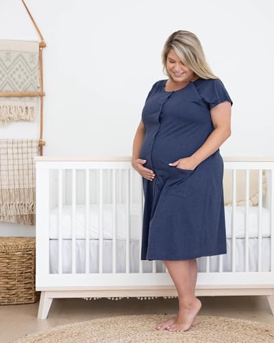 Image of Kindred Bravely Universal Labor and Delivery Gown for Birthing and Nursing | Soft maternity hospital gown with velcro for monitoring, epidural, skin-to-skin contact, breastfeeding nightgown with pockets