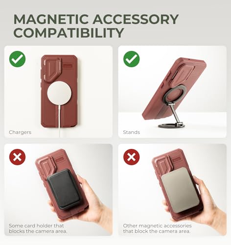 Image of Dexnor for Samsung Galaxy S26 Ultra Case with Camera Cover & Adjustable Kickstand & Screen Protector, Compatible with MagSafe, Rugged Shockproof Bumper Cases Magnetic Protective Cover(2026),Maroon Red