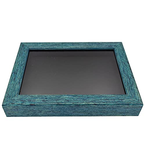 Rustic Blue 12x16 Wood Shadow Box Display Frame with Black Acid-Free Backing UV Acrylic & Hanging Hardware - with 3/4