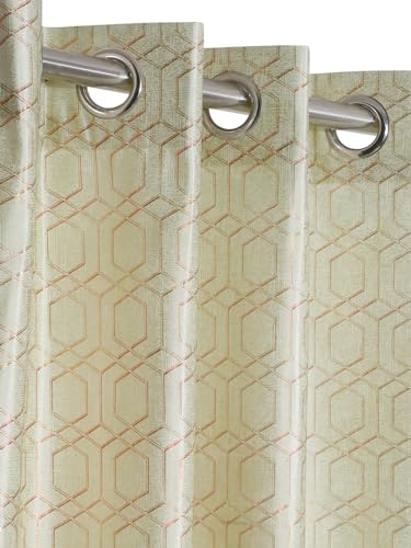 Image of Cortina Striped Light-Filtering Polyester Curtains 7 feet Long Set of 2 for Door [ Opacity: 50-60%, Color: Green, Knitting Foil Curtains -160 GSM ]
