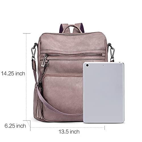 Image of CLUCI Backpack Purse for Women Fashion Leather Designer Travel Large Ladies Shoulder Bags with Tassel Two-tone purple rough