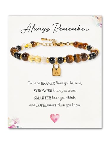SENLLY Crystal Initial Bracelet, Meaningful Gift for Women Crafted with Natural Stone & Letter Padlock Charm A, Adjustable for Mom Daughter Sister Wife Friend - image 1