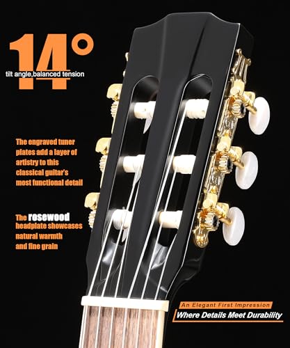 Image of AKLOT 39 inch Cutaway Classical Guitar: Spruce Top with Mahogany Back & Sides, Nylon Strings with Wound Bass Strings, Full Size Acoustic Classical Guitar Set with Bag, Tuner, Capo, Strings & Picks(BZ-OM)