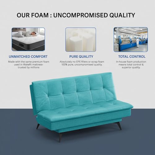 Image of Wakefit Flexia Sofa Cum Bed - Three Seater - Reflection Series Aqua Blue