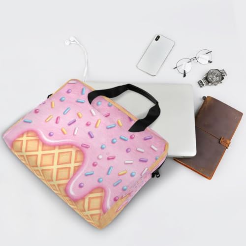 Funda de portátil rosa pan de helado con correa para el café diario 7