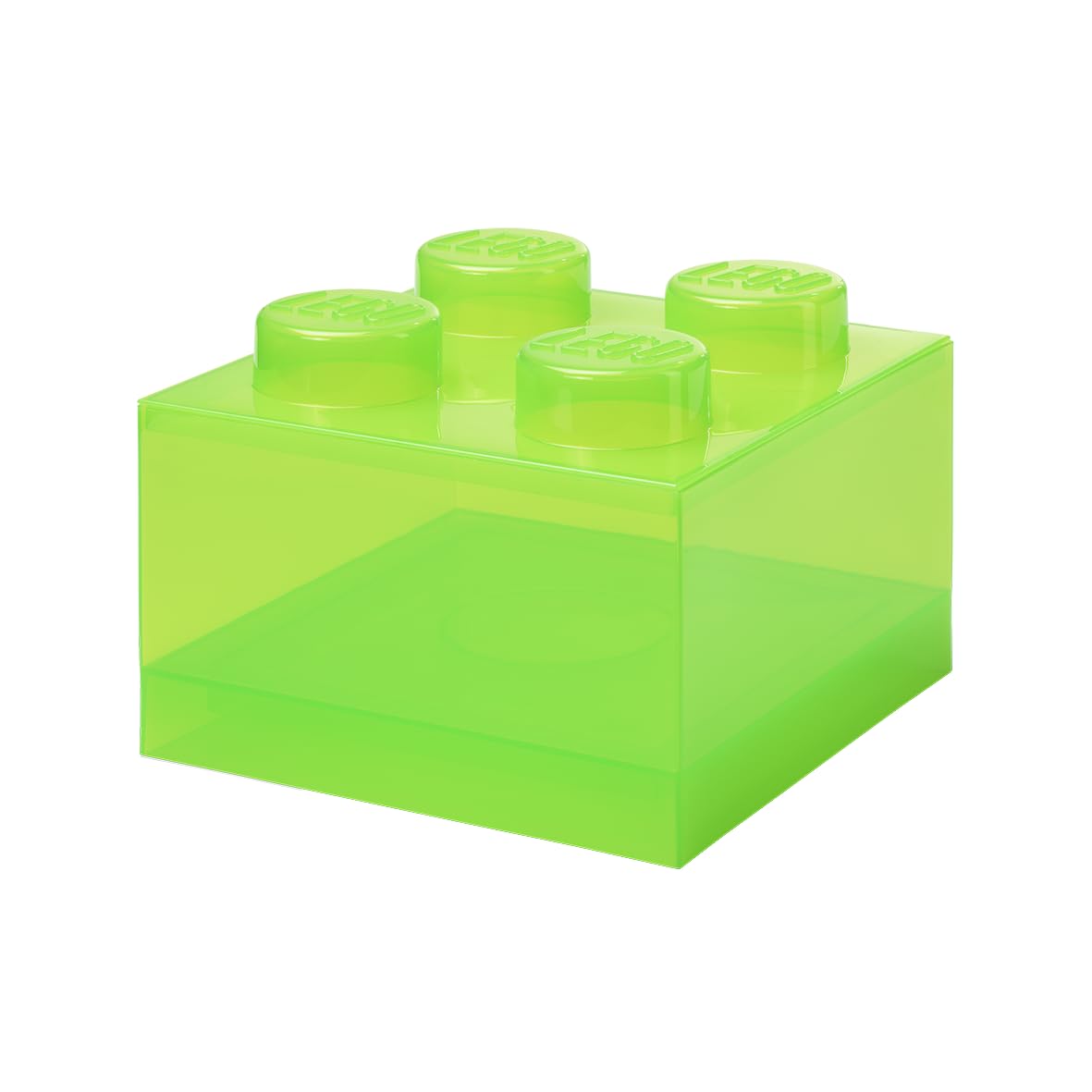 Room Copenhagen LEGO Aufbewahrungsstein 4 Noppen Transparent Hellgrün – Stapelbare Kunststoff-Aufbewahrungsbox mit Deckel für Kinder und Erwachsene, Schreibtisch-Organizer und Spielzeugbox
