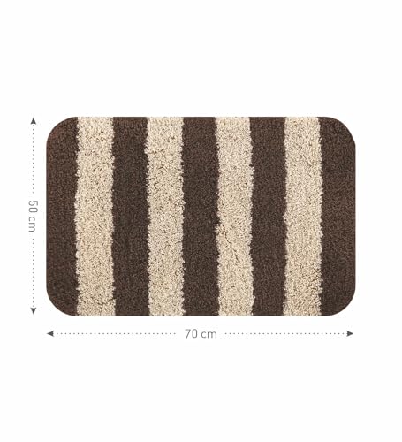 Image of Obsessions Ultra-Absorbent Quick-Dry Bath Mat | 1400 GSM Polyester | Soft, Non-Slip & Fast-Drying Bathroom Rug for Safety & Comfort | 50 x 70 cm | Chocolate and Light Beige