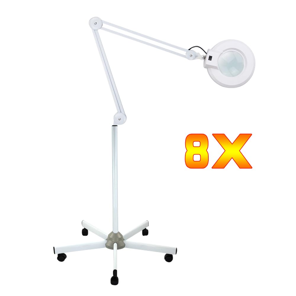 8 Fach Lupen mit licht und ständer Lupenleuchte 22W Leuchtstoffröhre Standlupelampe mit Schwenkarm für Lesen Arbeit Nähen Senioren usw