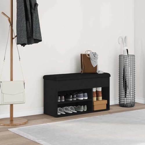 Porte-manteau pratique et étagère pour l'ordre avec banc à chaussures noir en bois de 82 cm