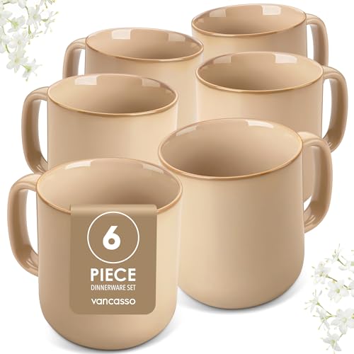 vancasso PLAYA - Tazas de Café y Desayuno con asa de Gres - 6 x 480 ml - Juego de 6 Tazas Para Té, Capuchino, Leche, Avena, Yogur - Apto Lavavajillas y Microondas - Esmaltado Reactivo Marrón