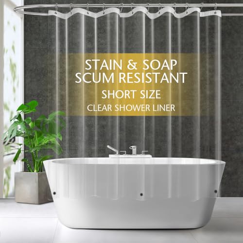 Image of ZEMAHOME Short Size PEVA Plastic Shower Curtain Liner Premium Light Weight 72 inch x 66 inch Clear Bathroom Shower Showroom Curtain Liner with Rustproof Metal Gromments and Weighted Magnet
