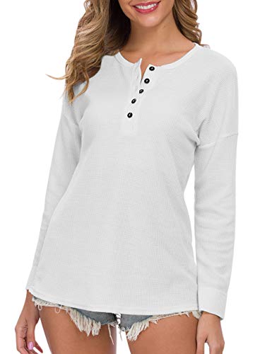 Image of MOLERANI Womens Long Sleeve Waffle Knit Henley Shirts Tunic Tops