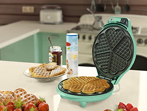 Foto von Bestron Waffeleisen für klassische Herzwaffeln, Waffelmaker mit Antihaftbeschichtung für Waffeln in Herzform, Retro Design, 700 Watt, Farbe: Mint