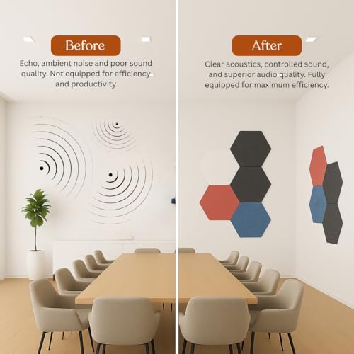 Image of MMT Acoustix HexaFelt Bevelled Acoustic Panels, Luxury Sound Absorbing Felt Wall Panels for Home, Office & Studios | VOC Free, 30x30 cm,| Pack of 7 | Pumice Colour