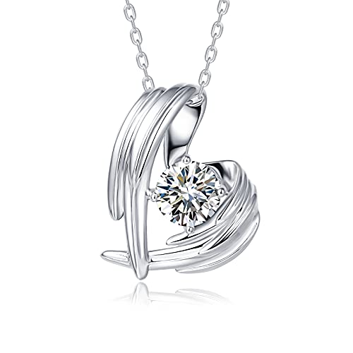 Heart 925 Sterling Silver Necklace with Angel Wings Life Stone Pendant, Perfect as a Love Gift