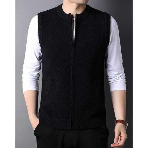 Zipper Sweater Vest for Men Retro Crew Woolen Knit Cardigan Autumn Winter Sleeveless Casual Topcoat2