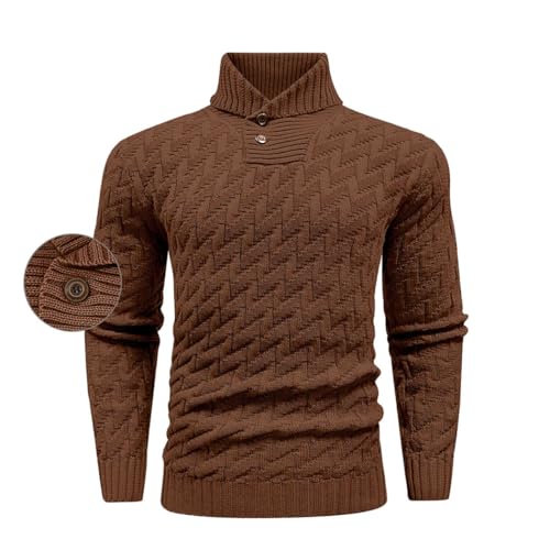 Men's Shawl Collar Sweater Cable Knit Button-Up Pullover, Solid Color Casual Top for Spring4