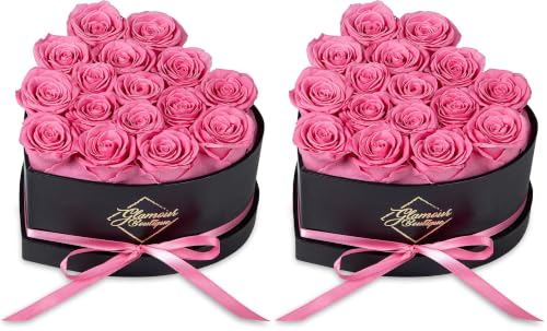 Image of GLAMOUR BOUTIQUE 16 Flower Forever Heart Shape Box, for Mom, Eternal Preserved Roses Gift for Her, Flowers Bouquet, for Birthday, Anniversary, Girlfriend - Pink (Pack of 2)