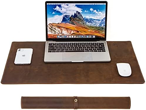 Contact's Laptop Pad Genuine Leather Desk Mat L: 45X90 CM Table Pad Mouse Mat Vintage for Office or Home Coffee (L)
