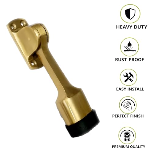 Image of Premium 5 inch Door Stopper Rubber Powerful Working with Screw | Wooden Door Stoper to Stop Door for All Door Home | Office | Hotel (5 Inch Brass Antique, Pack of 2)