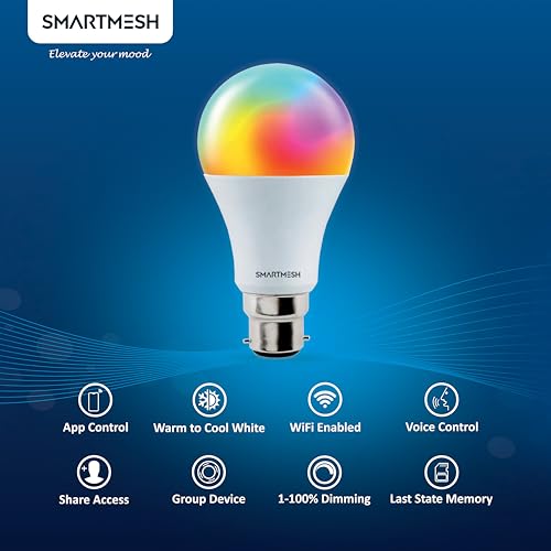 Image of Wi-Fi RGB+CCT Smart LED Bulb Powered by Jio IoT | 9 Watt | Music Sync | Last State Memory | 16 Million Colors | Warm and Cool White | Compatible with Alexa and Google Assistant (Base B22)