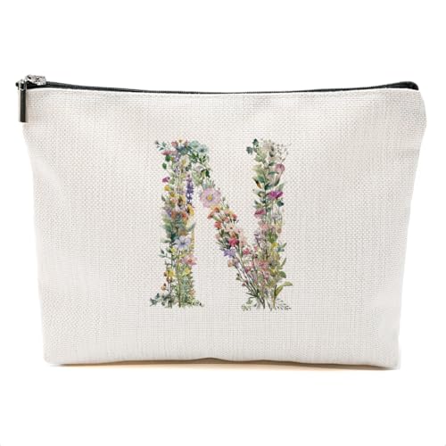 DHKG Flowers Initial Makeup Bag Monogrammed for Women Grandma Bride