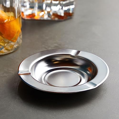 24-Pack Stainless Steel Ashtrays, Metal Ashtray Set For Cigarettes, Cigars, Great For Indoor Tabletop Use, Outdoor Patio, Durable (Round, Silver, 5X1 In) Bulk Pack #TOP2