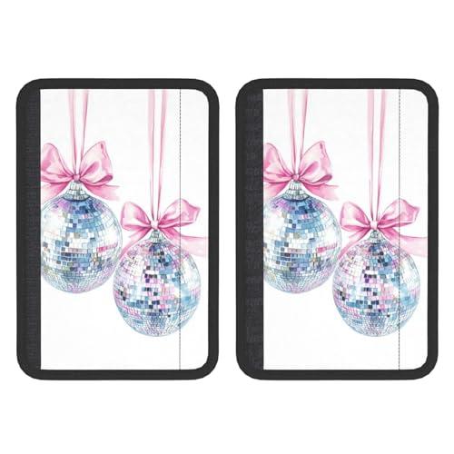 Watercolor Pink Ribbon Silver Disco Balls Car Seat Belt Cover 2 Pack Seatbelt Strap Shoulder Pad Protector Universal Comfort for Car
