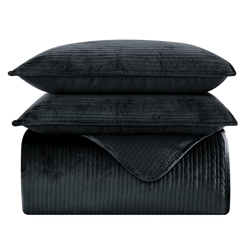 Elegant Comfort Luxury 3-Piece Velvet Corduroy Stripe Quilt Set, Ultra
