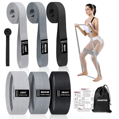 Image of KANGFITER 6 PCS Long and Short Fabric Resistance Bands for Working Out, Non-Slip 3 Fabric Body Bands and 3 Pull Up Assistance Bands, Loop Exercise Elastic Bands for for Leg, Glutes, Hip Workout