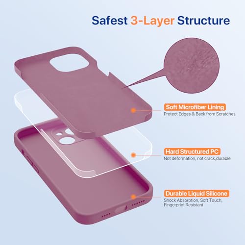 Miracase Designed for iPhone 14 Case with Screen Protector,[Upgraded Enhanced Camera Protection],Shockproof Liquid Silicone Case with Microfiber Lining, 6.1 inch,Blackcurrant - 7