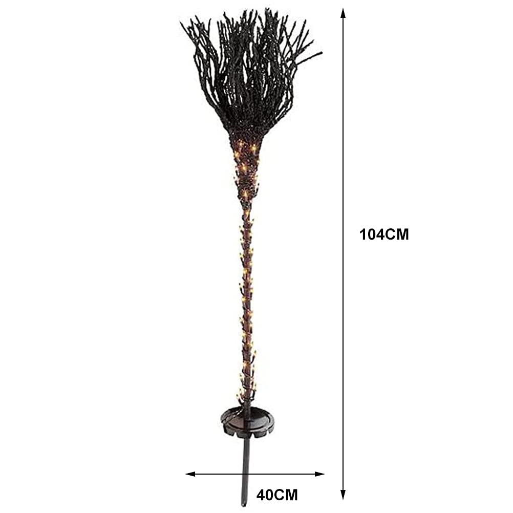 JTLB Pre-Lit Broomstick Lights Outdoor, Halloween Witch Broomstick Pathway Markers Lawn Light Lighted Broomstick Pathway Markers Halloween Decor for Patio Walkway Yard Lawn